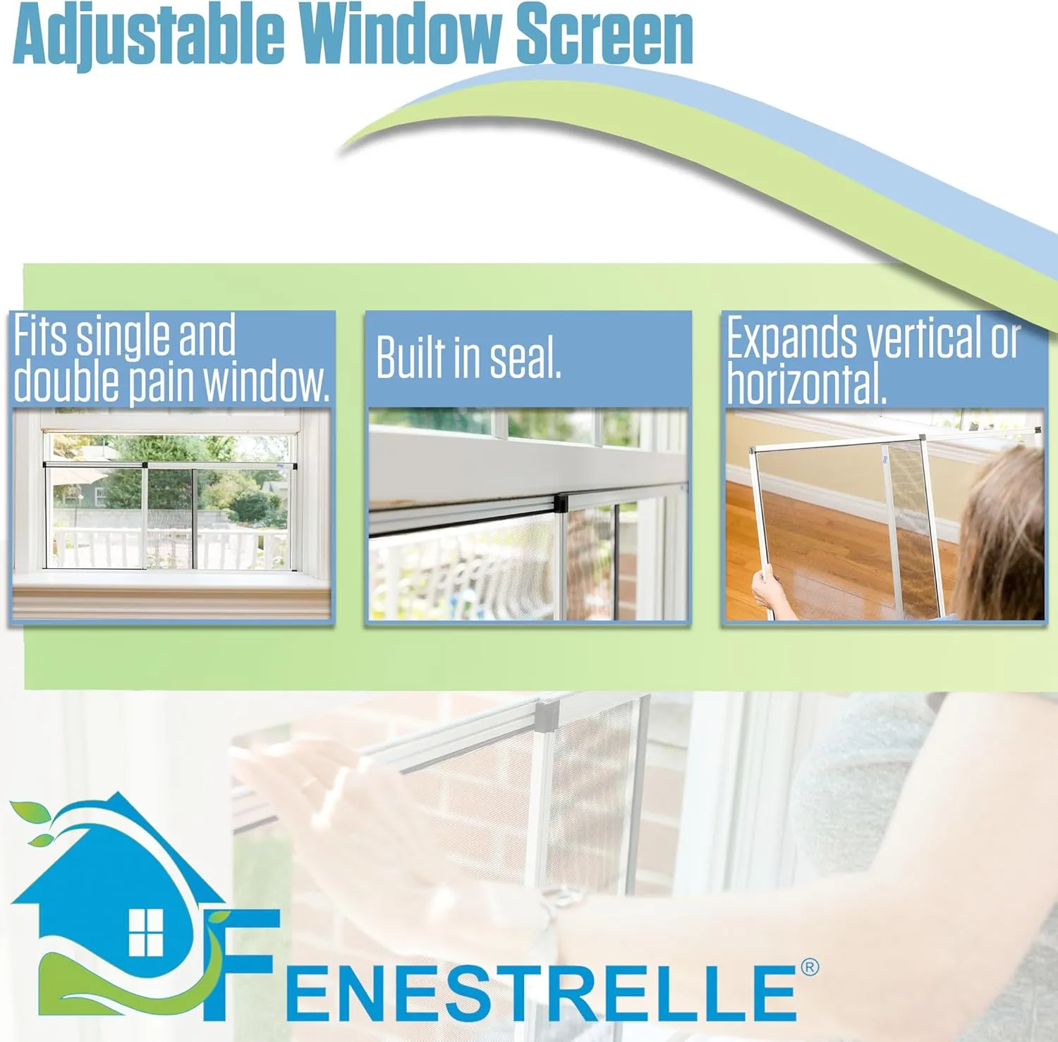 Fenestrelle Expandable Window Screen, 2 Way Adjustable Window Screen, Horizontal (20" H x 28"-54" W) or Convert to Vertical (28" H x 20"- 38" W), Pack of 2
