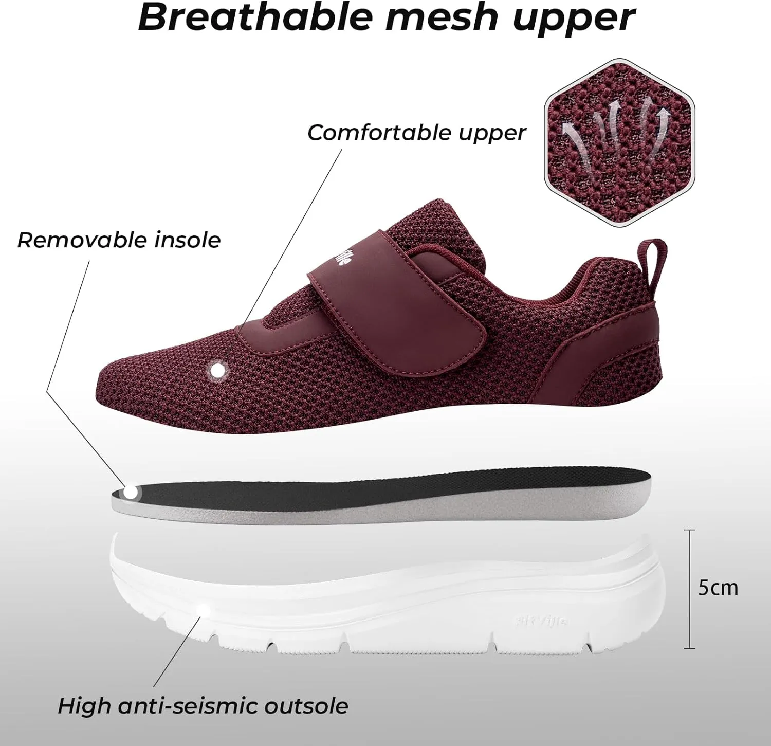 FitVille Diabetic Shoes for Women Slip on Wide Width Walking Shoes for Swollen Feet with Adjustable Strap Wide Sneakers for Women Lightweight Mesh
