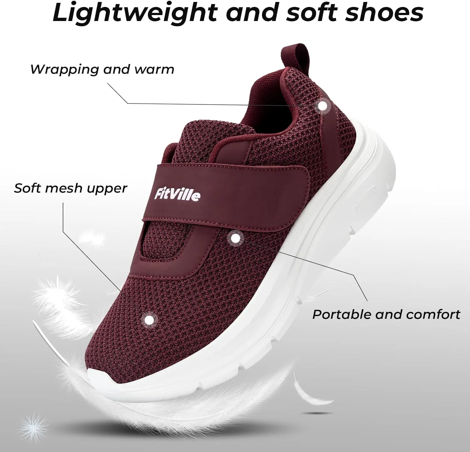 FitVille Diabetic Shoes for Women Slip on Wide Width Walking Shoes for Swollen Feet with Adjustable Strap Wide Sneakers for Women Lightweight Mesh