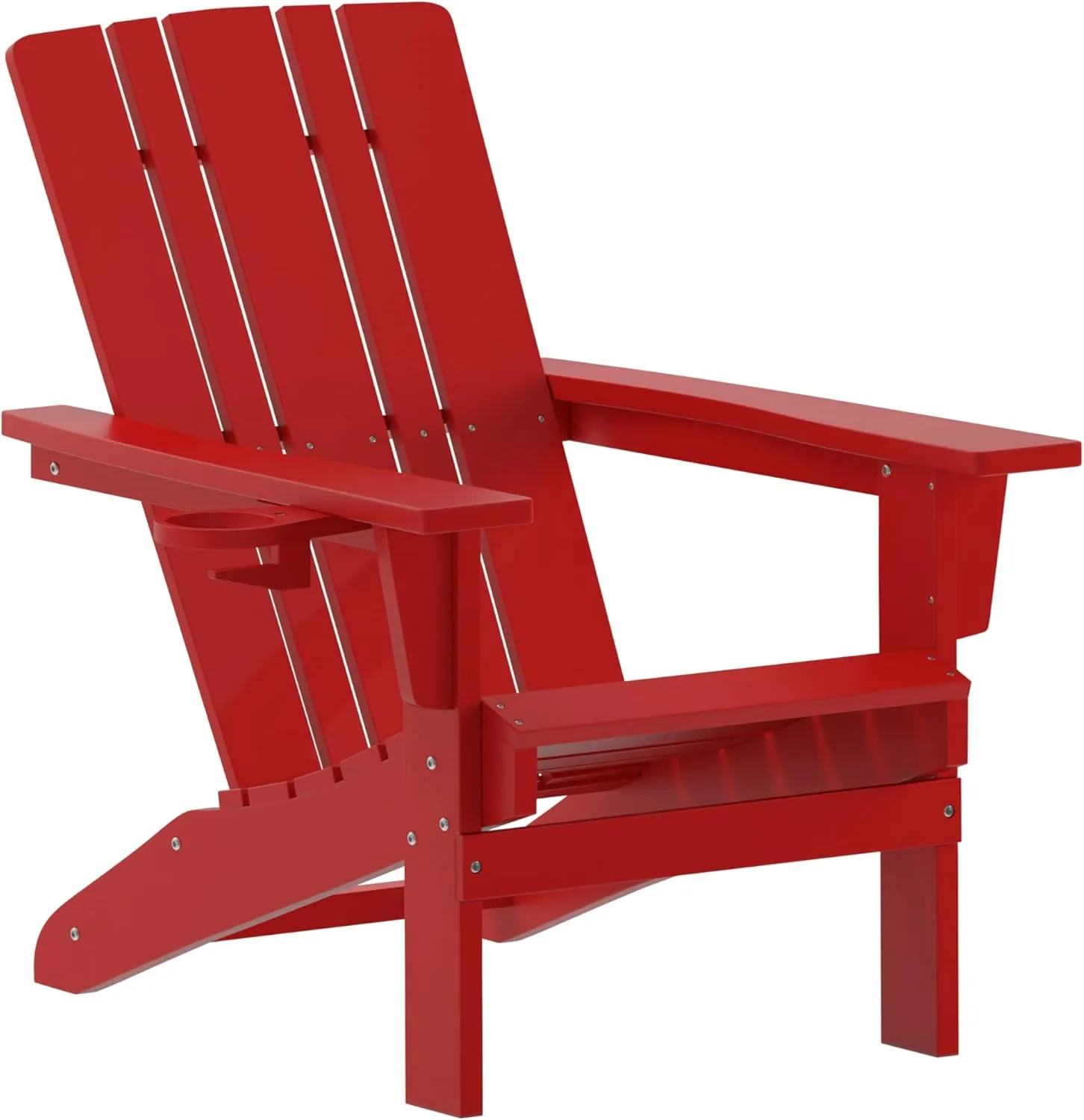Flash Furniture Halifax Adirondack Chair with Cup Holder, Weather Resistant Poly Resin Adirondack Chair, Red