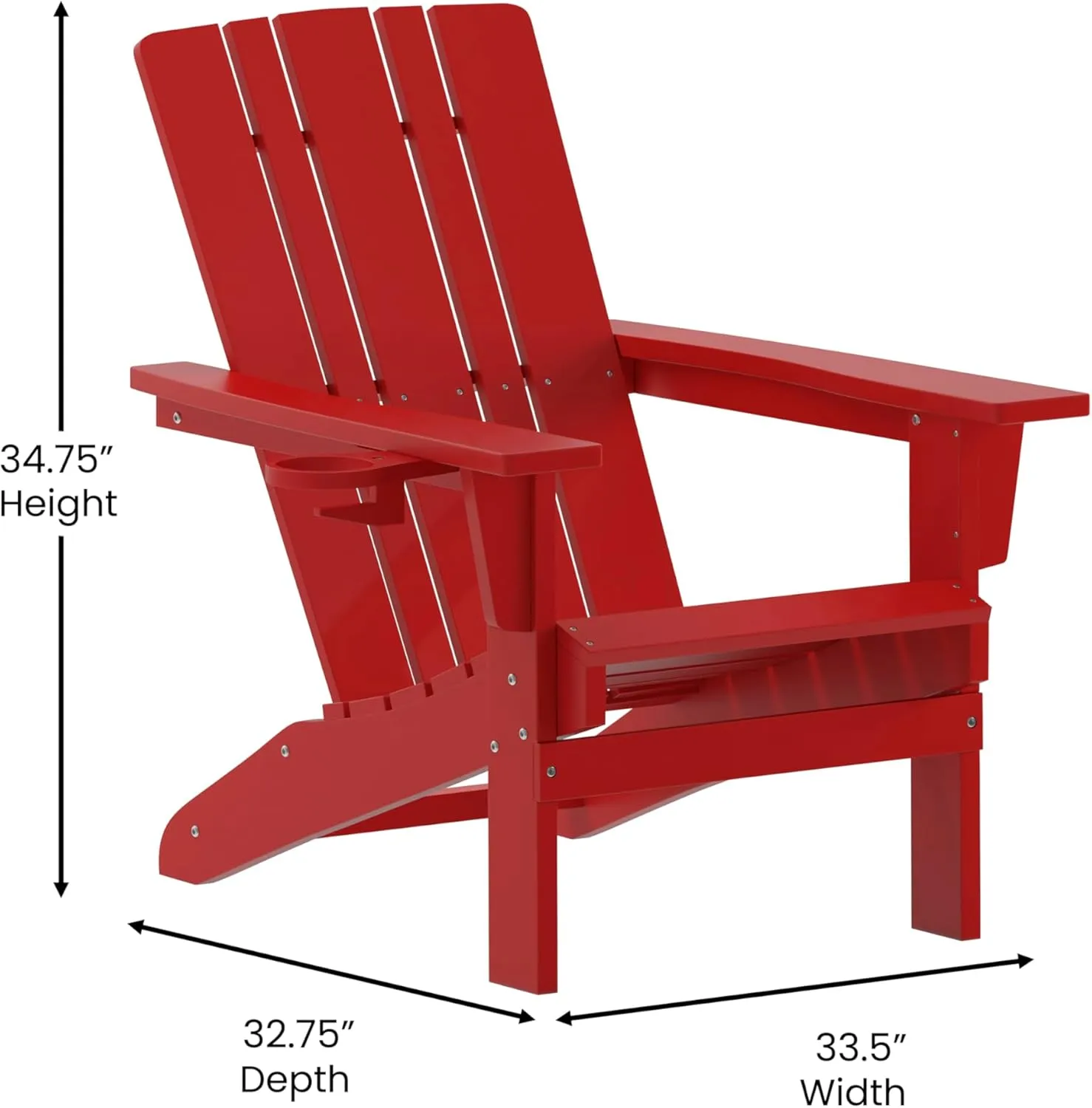 Flash Furniture Halifax Adirondack Chair with Cup Holder, Weather Resistant Poly Resin Adirondack Chair, Red