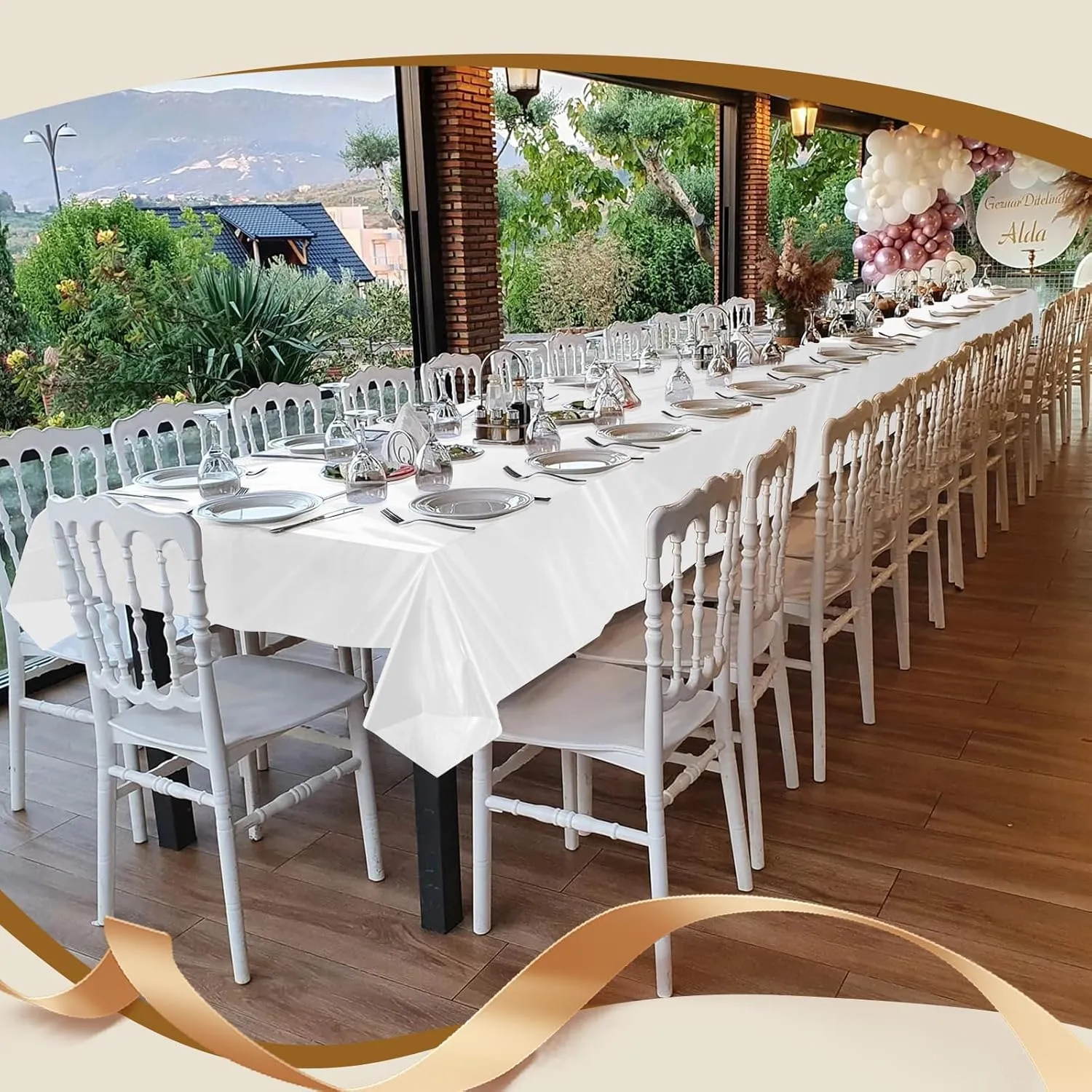 Goodluck 54 Inch X 300 Feet Plastic Table Cloths with Cutter Box, White Disposable Table Cover Roll, Plastic Tablecloth for Party, Banquet, Wedding, Birthday, Anniversary