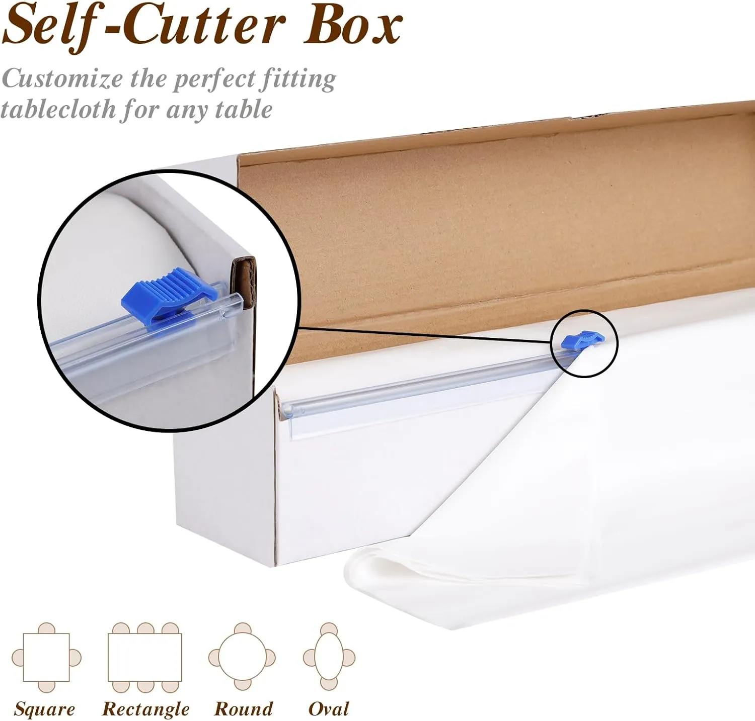 Goodluck 54 Inch X 300 Feet Plastic Table Cloths with Cutter Box, White Disposable Table Cover Roll, Plastic Tablecloth for Party, Banquet, Wedding, Birthday, Anniversary