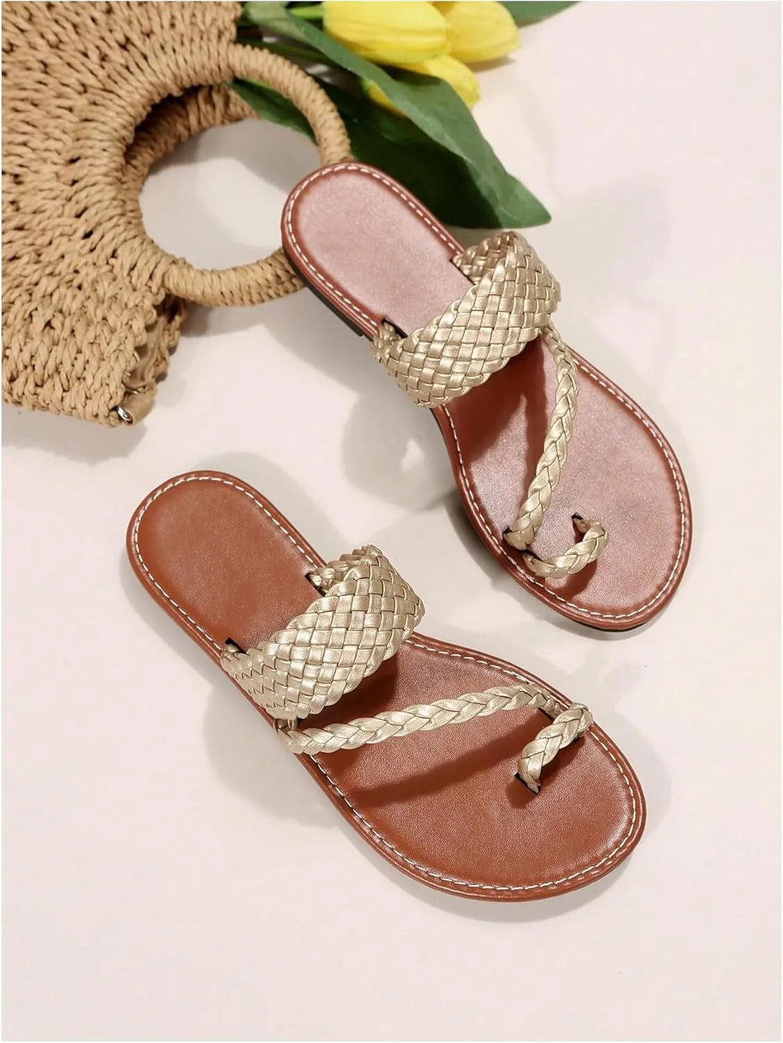 GORGLITTER Women's Leopard Cheetah Flat Sandals Open Toe Strappy Toe Ring Slide Sandal