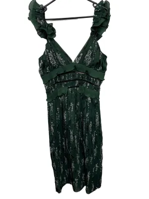 Green, White & Black Floral Print Pleated Strappy Midi Dress