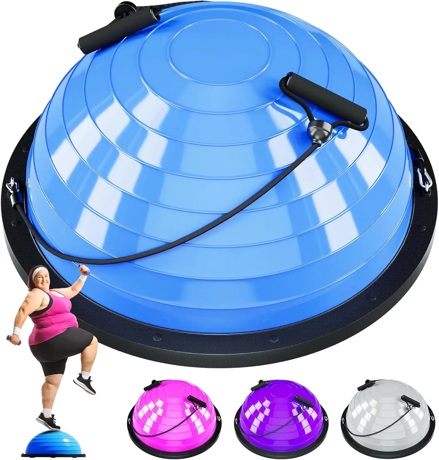 Half Balance Ball Trainer - Half Stability Ball for Exercise, Core Strengthening, Workouts, Home Gym, Physical Therapy, Fitness,Balance Training Equipment with Non-Slip Base, Resistance Bands