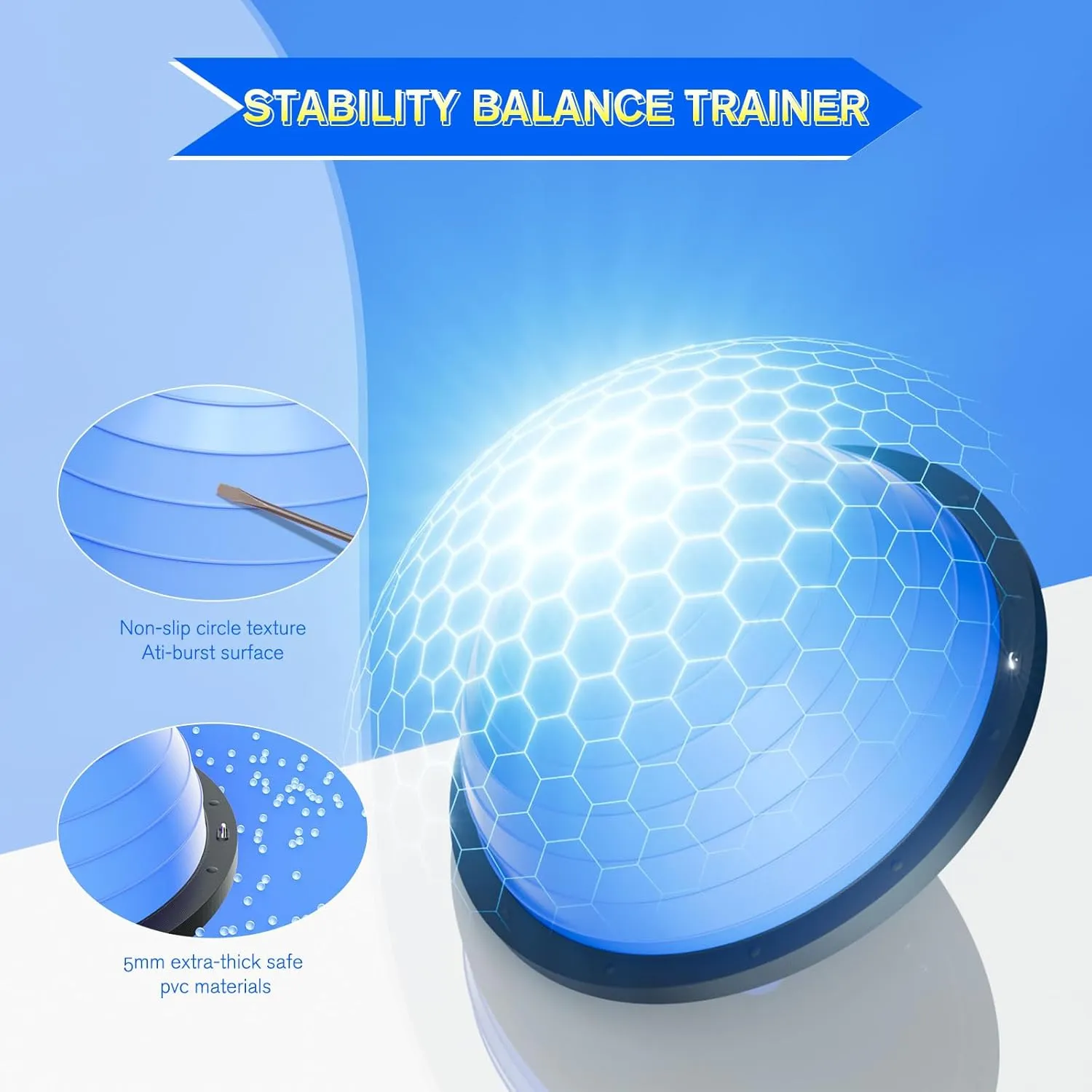 Half Balance Ball Trainer - Half Stability Ball for Exercise, Core Strengthening, Workouts, Home Gym, Physical Therapy, Fitness,Balance Training Equipment with Non-Slip Base, Resistance Bands