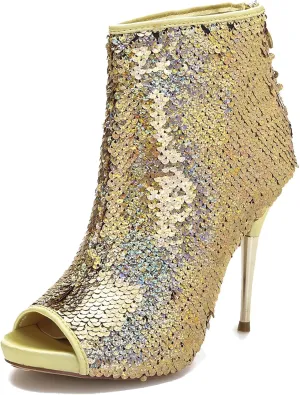 Hanfike Fashion Sandal Boots for Women Stiletto Open Toe Dressy Ankle Booties Shoes
