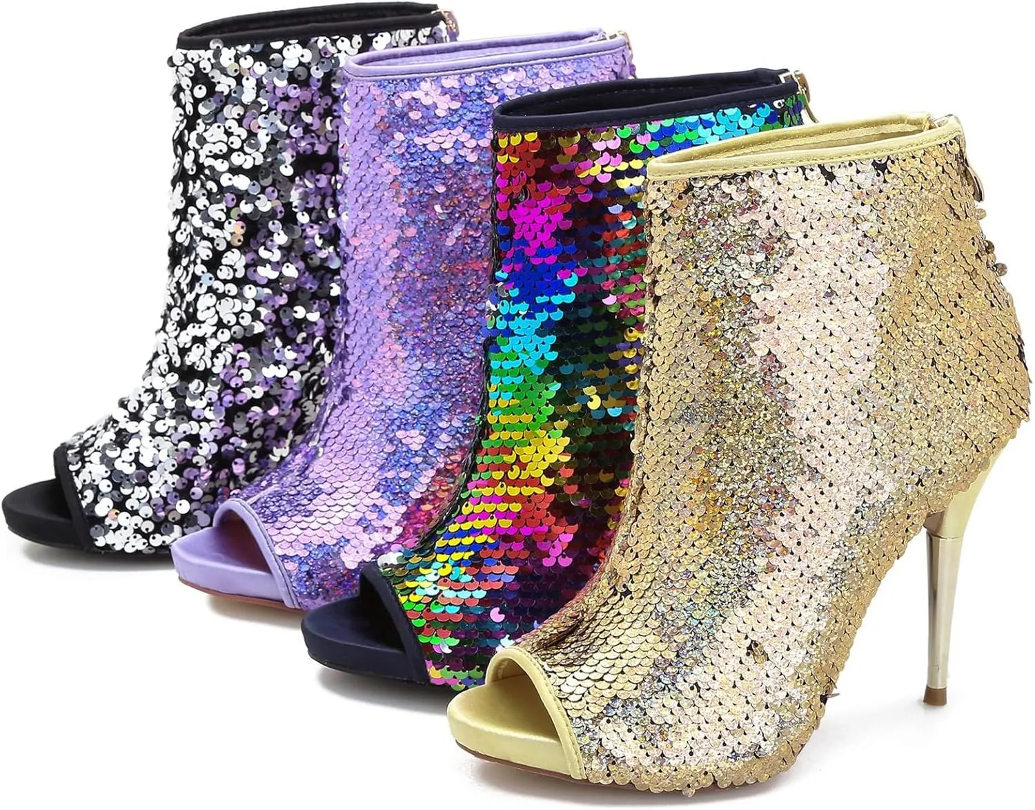 Hanfike Fashion Sandal Boots for Women Stiletto Open Toe Dressy Ankle Booties Shoes