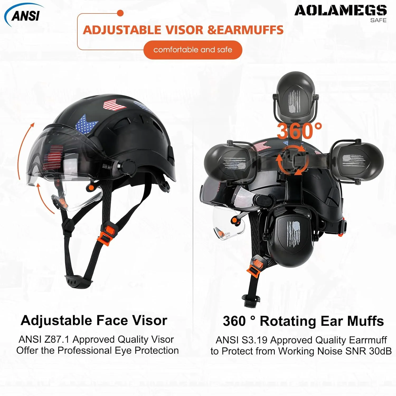 Hard Hats Construction OSHA Approved With Double Visor - Cascos De Construccion Vented Hard Hat With Clear and Tinted Visor Construction Safety Helmet Hat With Chin Straps 6pt Suspension