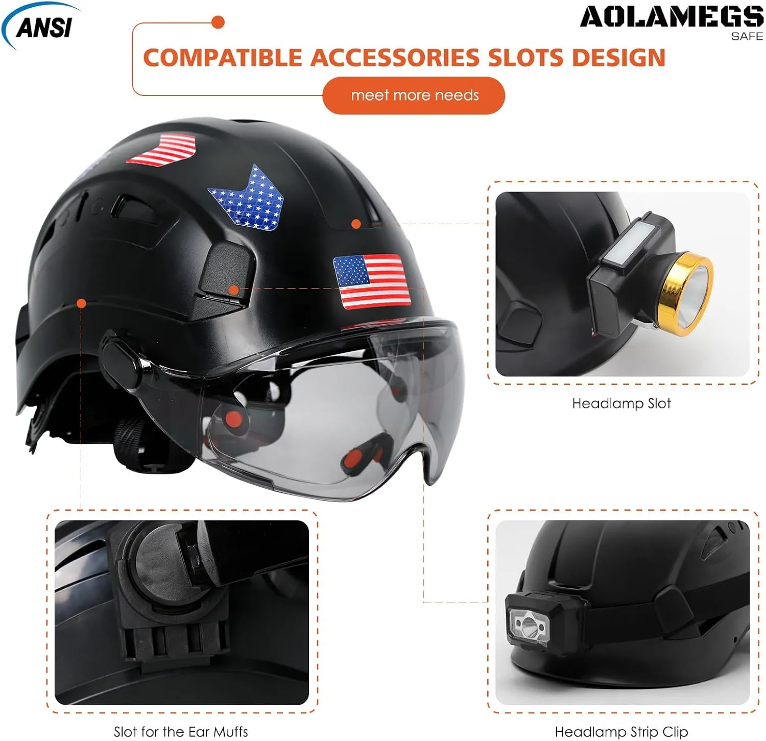 Hard Hats Construction OSHA Approved With Double Visor - Cascos De Construccion Vented Hard Hat With Clear and Tinted Visor Construction Safety Helmet Hat With Chin Straps 6pt Suspension
