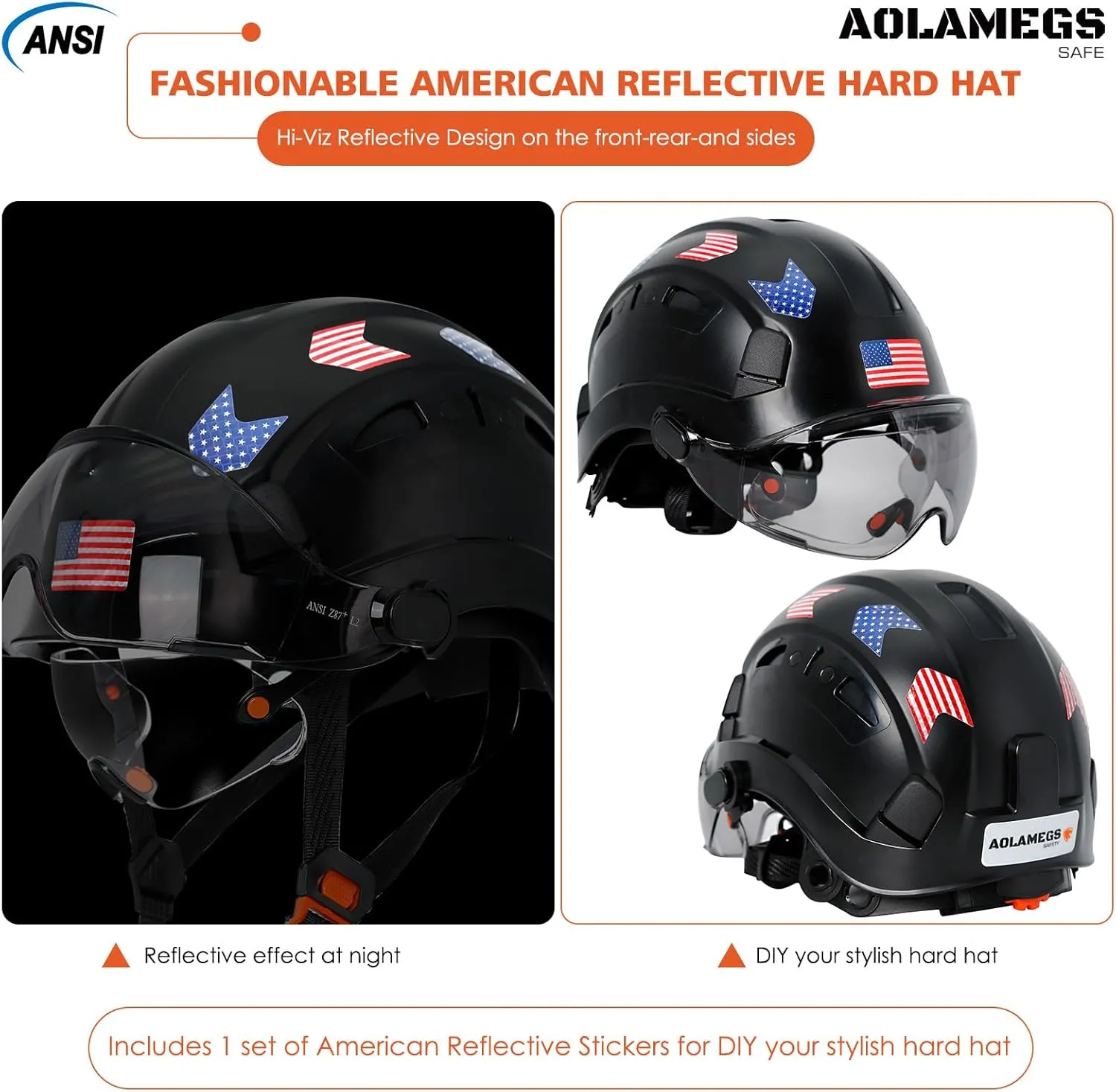 Hard Hats Construction OSHA Approved With Double Visor - Cascos De Construccion Vented Hard Hat With Clear and Tinted Visor Construction Safety Helmet Hat With Chin Straps 6pt Suspension