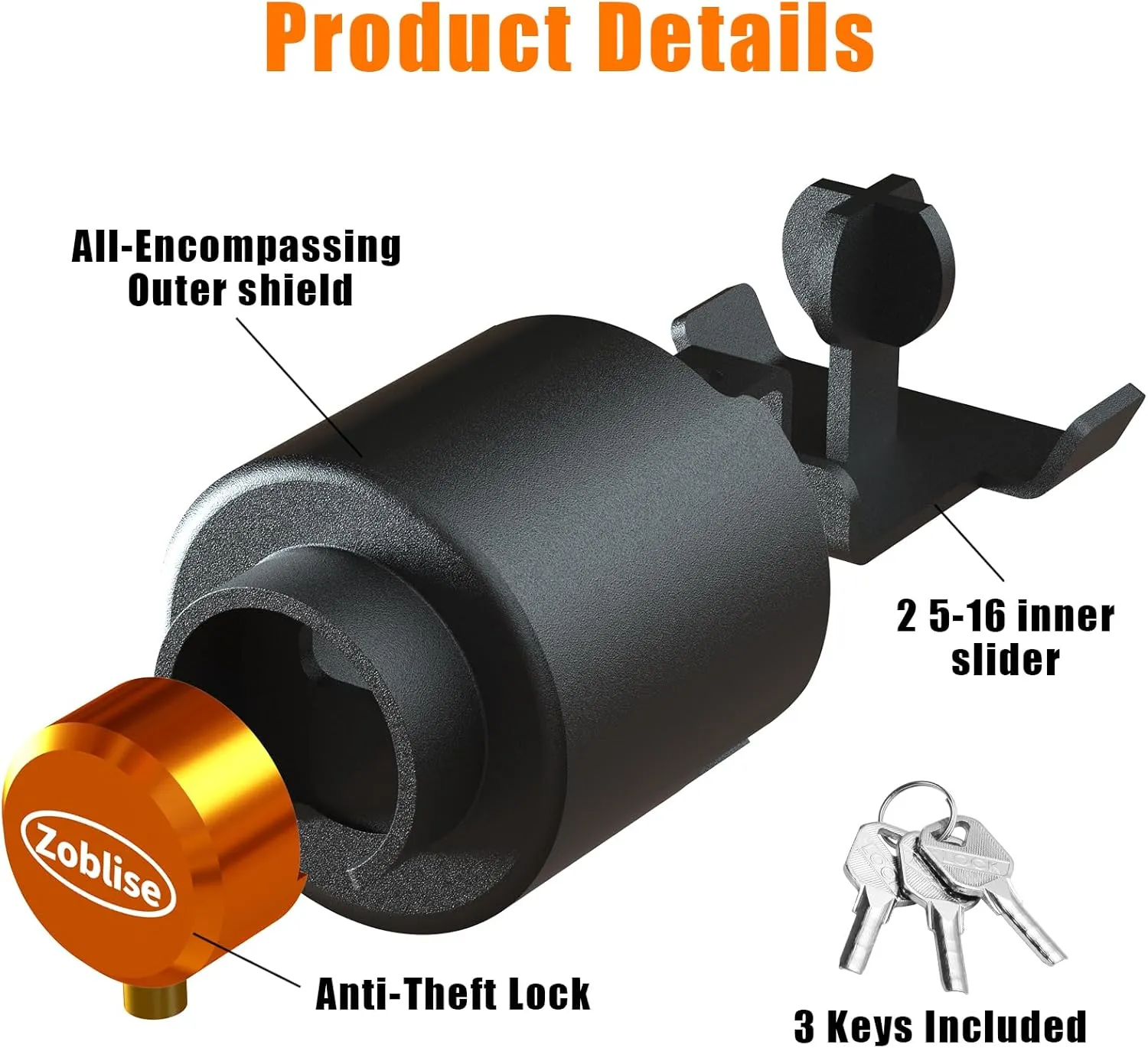 Heavy Duty Trailer Locks Ball Hitch, 2 5/16 Ball Hitch Lock Anti Theft, Sturdy Fits for RV/Boat/Cargo/Utility Trailer Coupler (Orange)