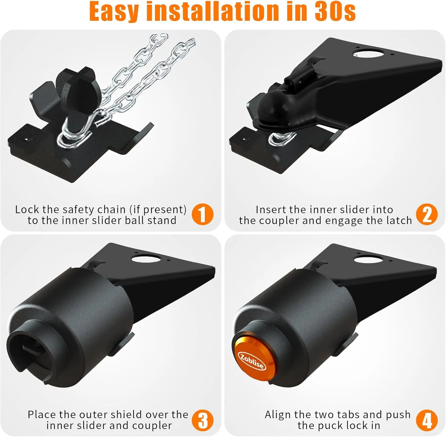 Heavy Duty Trailer Locks Ball Hitch, 2 5/16 Ball Hitch Lock Anti Theft, Sturdy Fits for RV/Boat/Cargo/Utility Trailer Coupler (Orange)