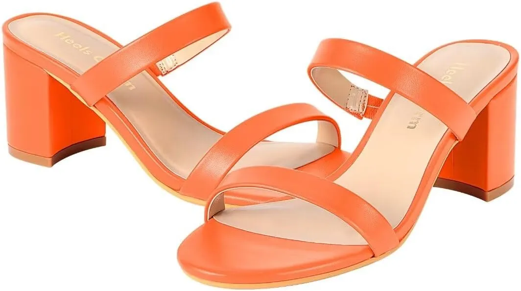 Heels Charm Women's Chunky Block Low Heeled Sandals 2.75 Inches Open Toe Two Strap Slip on Block High Heel Sandal Dress Sandals Daily Work Party Shoes