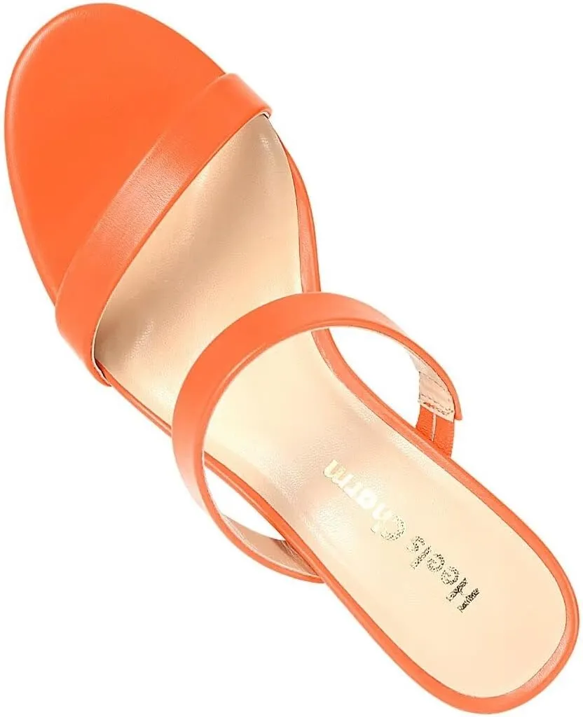 Heels Charm Women's Chunky Block Low Heeled Sandals 2.75 Inches Open Toe Two Strap Slip on Block High Heel Sandal Dress Sandals Daily Work Party Shoes
