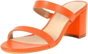 Heels Charm Women's Chunky Block Low Heeled Sandals 2.75 Inches Open Toe Two Strap Slip on Block High Heel Sandal Dress Sandals Daily Work Party Shoes