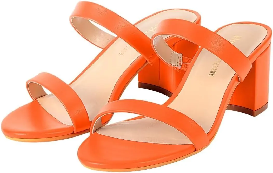 Heels Charm Women's Chunky Block Low Heeled Sandals 2.75 Inches Open Toe Two Strap Slip on Block High Heel Sandal Dress Sandals Daily Work Party Shoes