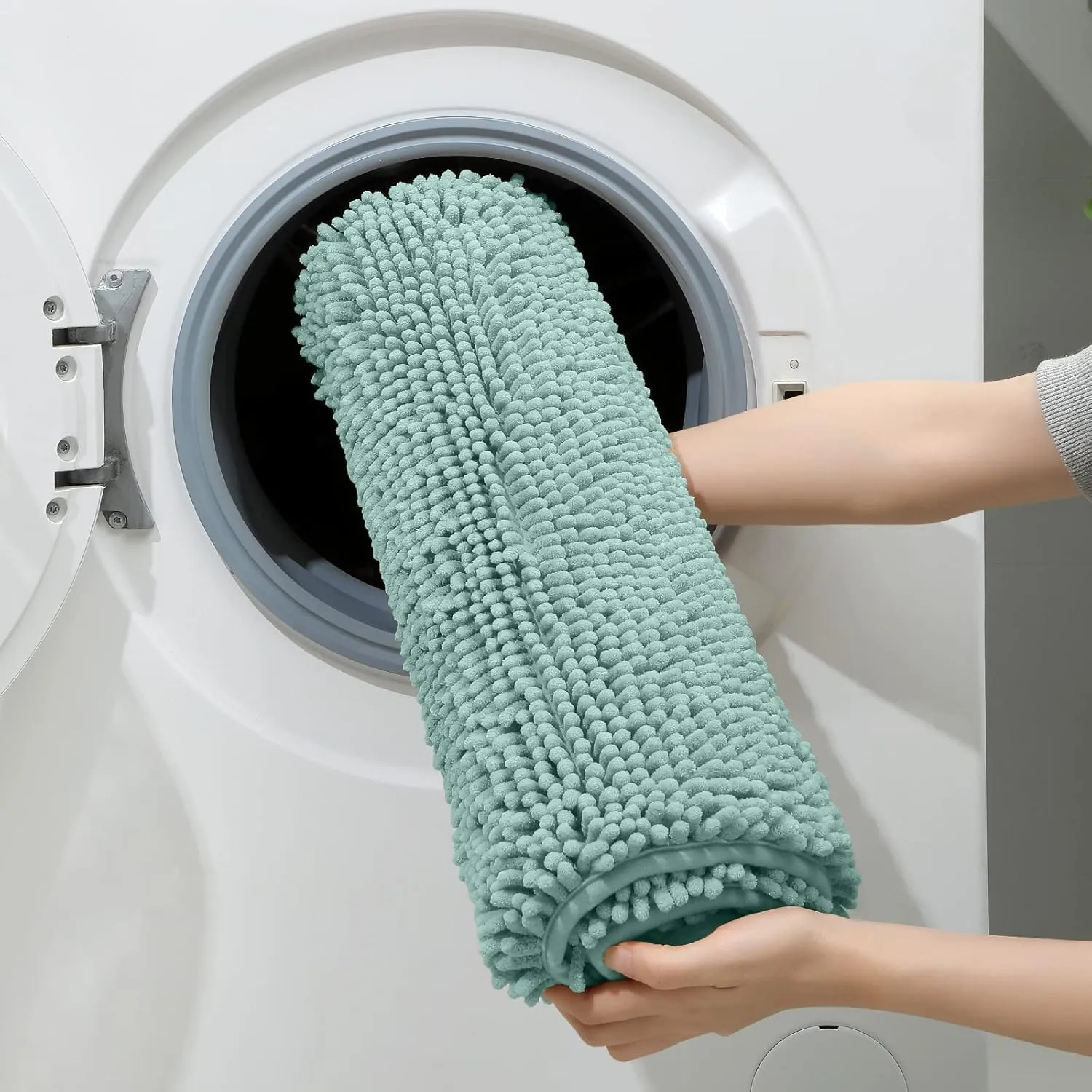 HOMEIDEAS 3 Pieces Bathroom Rugs, Ultra Soft Non Slip Absorbent Chenille Toilet Bath Mat Set (Eggshell Blue)