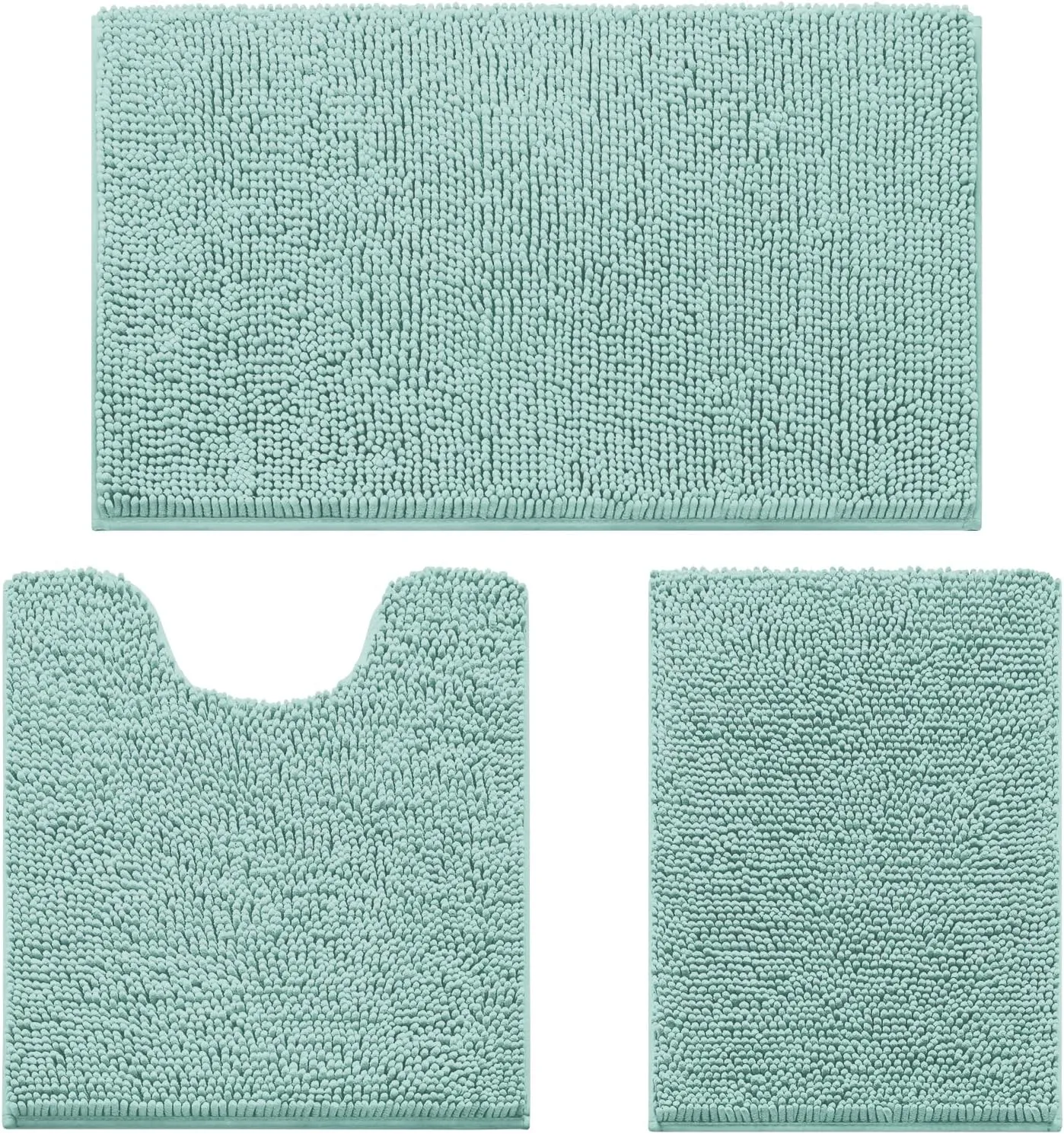HOMEIDEAS 3 Pieces Bathroom Rugs, Ultra Soft Non Slip Absorbent Chenille Toilet Bath Mat Set (Eggshell Blue)
