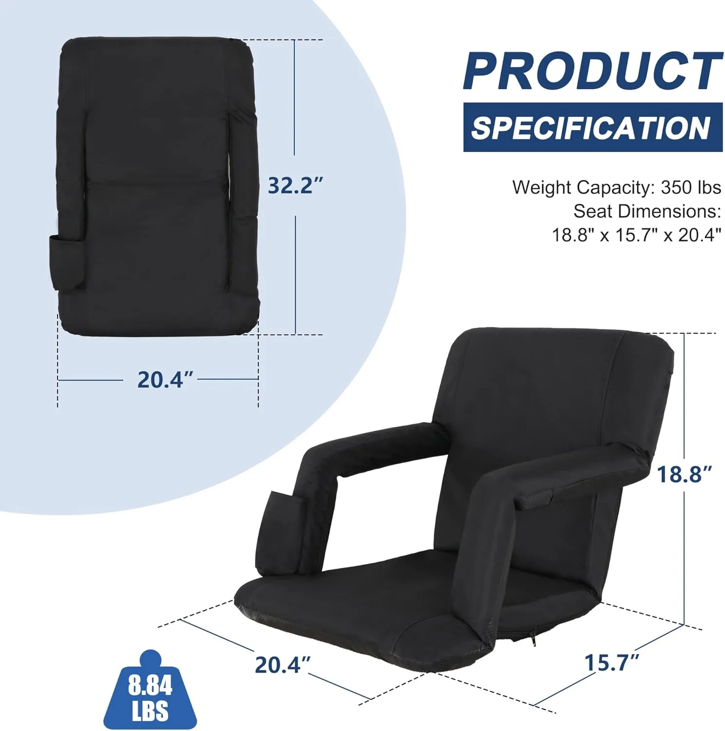 HomGarden Set of 2 Stadium Seat Chair for Bleachers Benches Grandstand Comfort Seats, 5 Reclining Custom Padded Cushion Backs Armrest Support