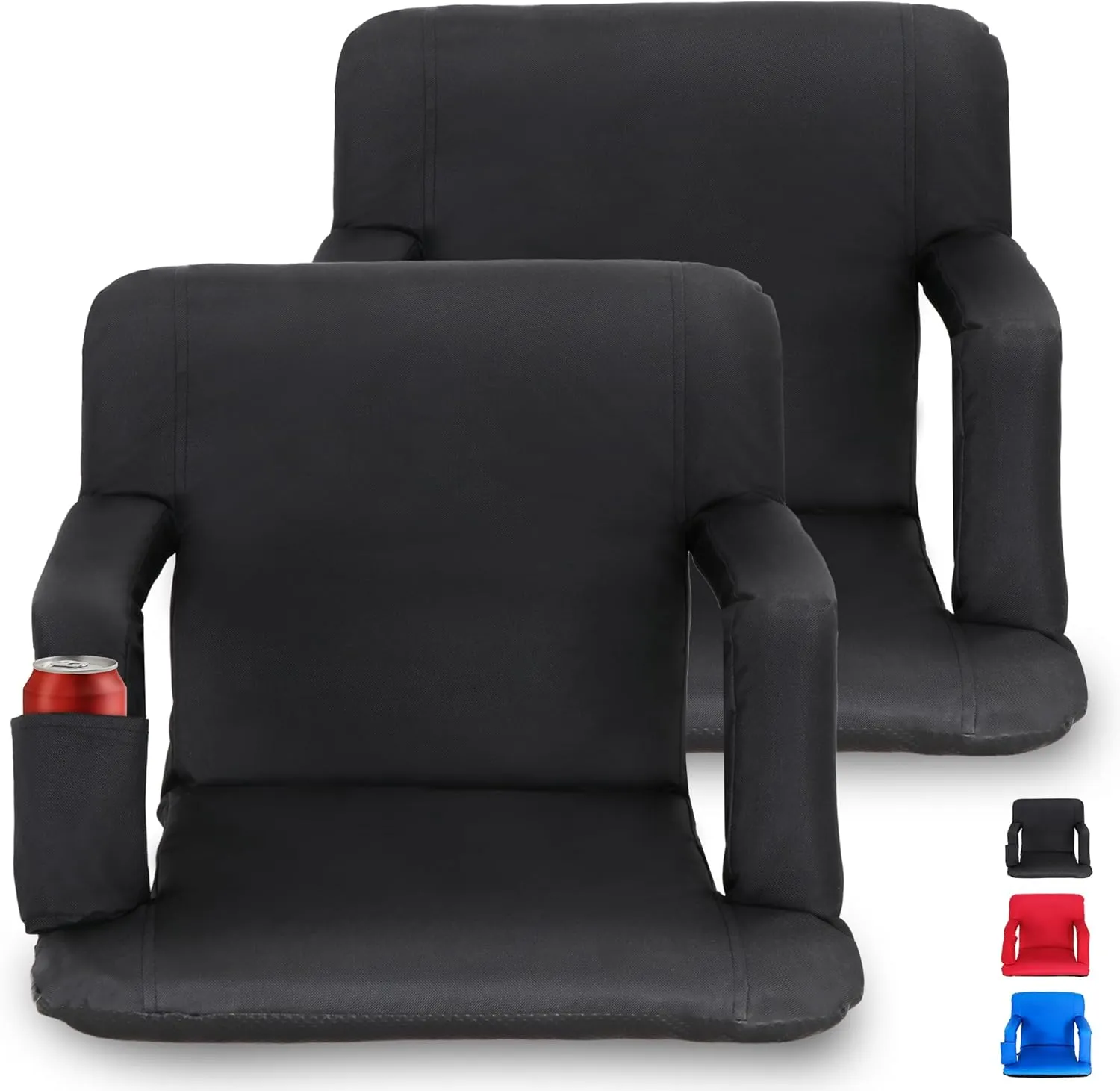 HomGarden Set of 2 Stadium Seat Chair for Bleachers Benches Grandstand Comfort Seats, 5 Reclining Custom Padded Cushion Backs Armrest Support