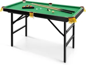 HONEY JOY 48" Pool Table, 4 FT Mini Portable Folding Pool Game Table Set w/ 2 Cue Sticks, 16 Balls, Triangle, 2 Chalks & Brush, Indoor & Outdoor, Billiard Tables for Kids Adults Family Game Room