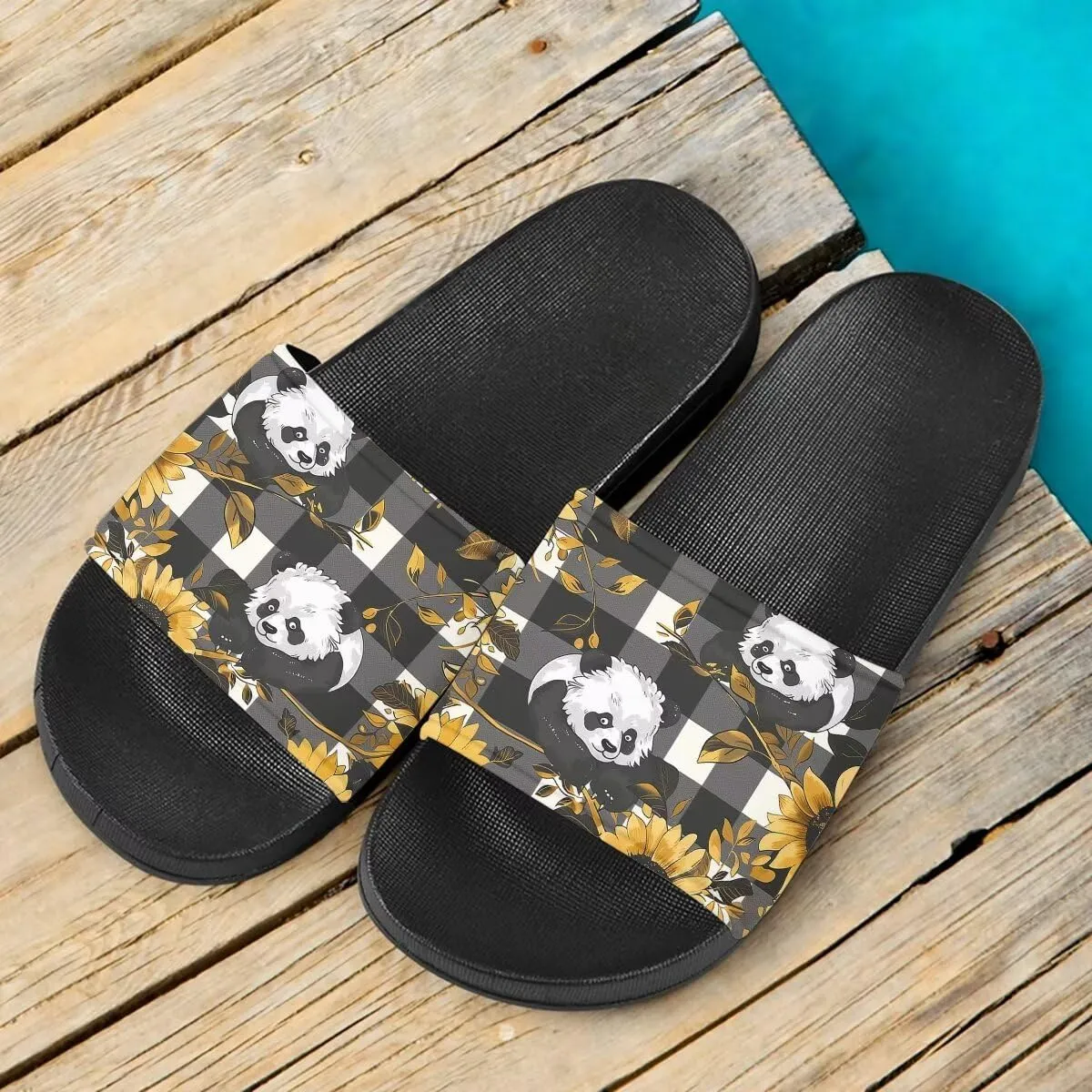 Howilath Blue Butterfly Print Summer Slide Slippers for Men Women Kid, Sunflower Colorful Tie-dye Animals House Slippers Slide Sandal Non-Slip Light Weight