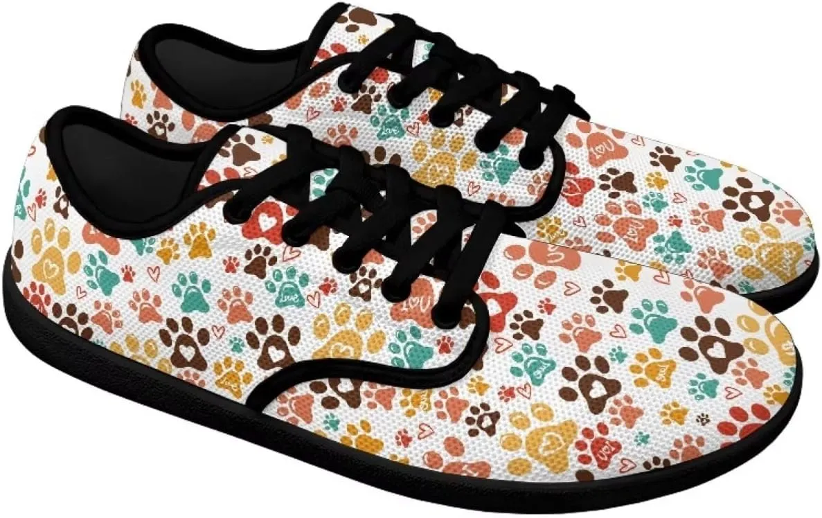 Howilath Dog Paw Print Casual Shoes for Women Lace up Barefoot Shoes Anti-Skid Running Shoes Flat Sneaker