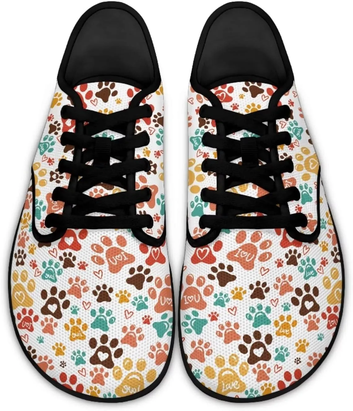 Howilath Dog Paw Print Casual Shoes for Women Lace up Barefoot Shoes Anti-Skid Running Shoes Flat Sneaker