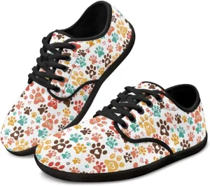 Howilath Dog Paw Print Casual Shoes for Women Lace up Barefoot Shoes Anti-Skid Running Shoes Flat Sneaker