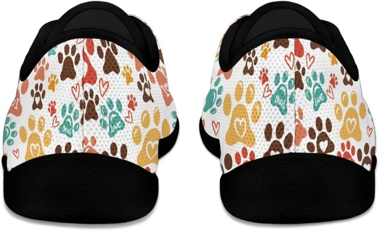 Howilath Dog Paw Print Casual Shoes for Women Lace up Barefoot Shoes Anti-Skid Running Shoes Flat Sneaker