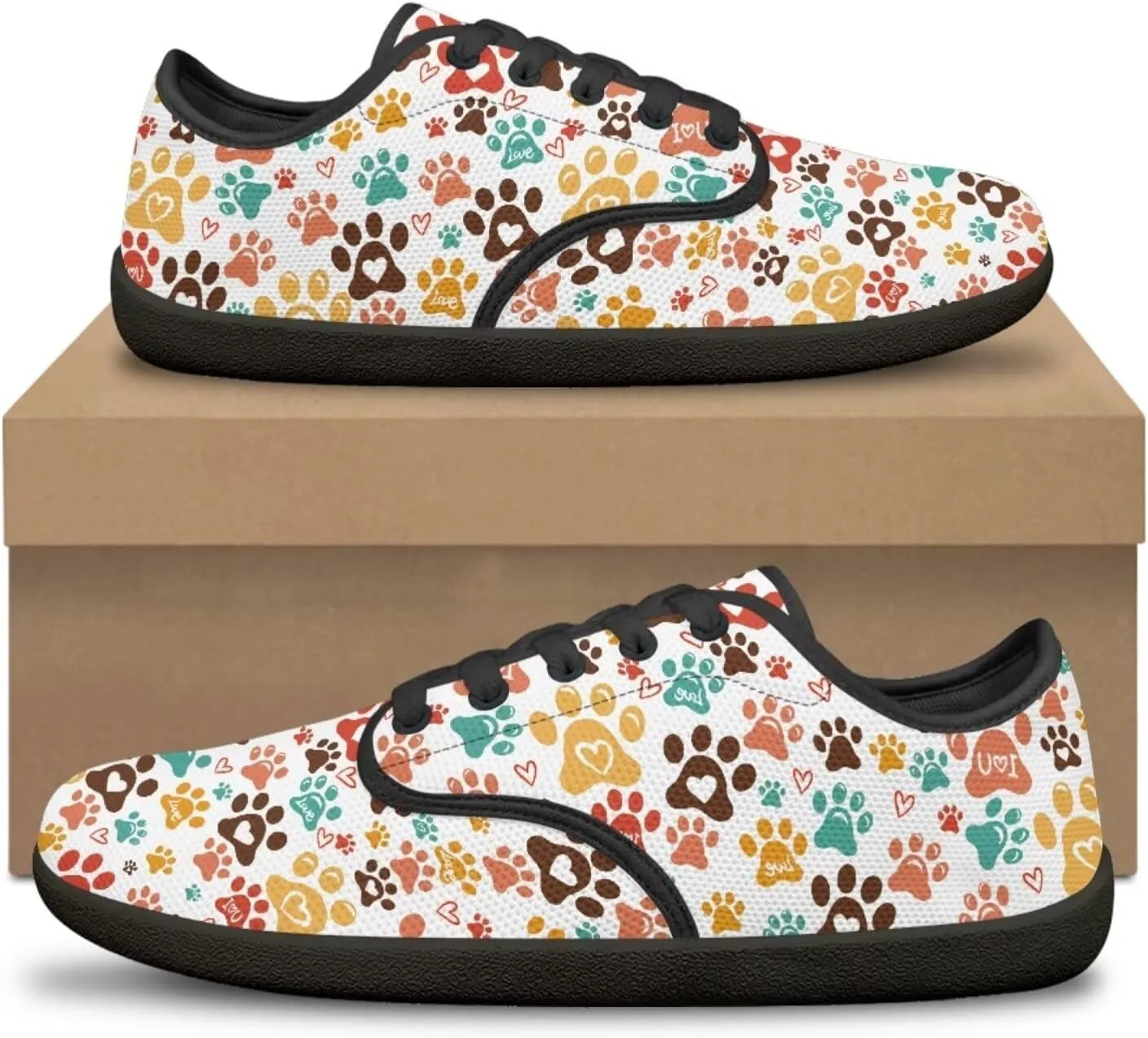 Howilath Dog Paw Print Casual Shoes for Women Lace up Barefoot Shoes Anti-Skid Running Shoes Flat Sneaker