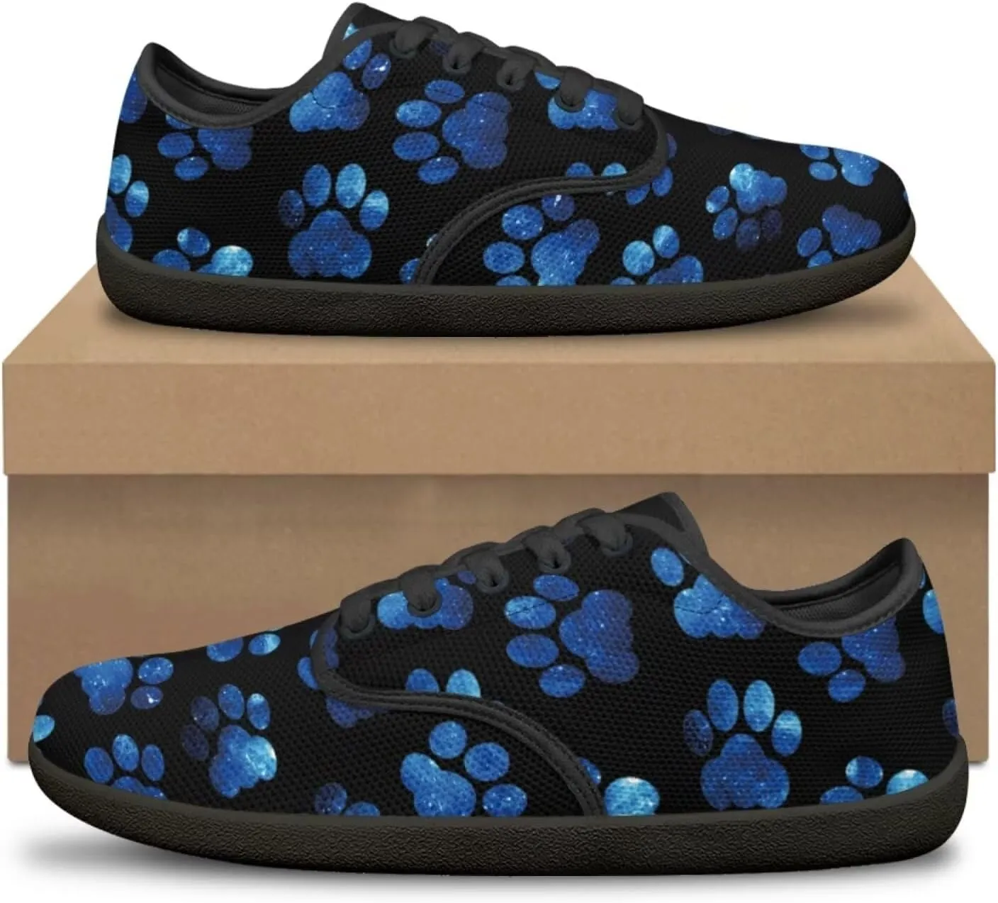 Howilath Dog Paw Print Casual Shoes for Women Lace up Barefoot Shoes Anti-Skid Running Shoes Flat Sneaker
