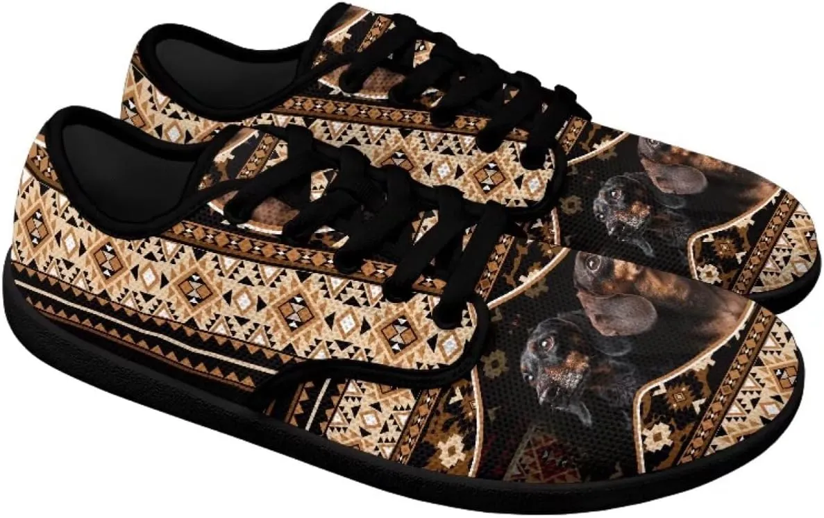Howilath Western Aztec Lace up Barefoot Shoes Running Sneakers Flat Shoes Casual Sport Shoes with EVA Sole