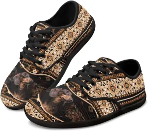 Howilath Western Aztec Lace up Barefoot Shoes Running Sneakers Flat Shoes Casual Sport Shoes with EVA Sole