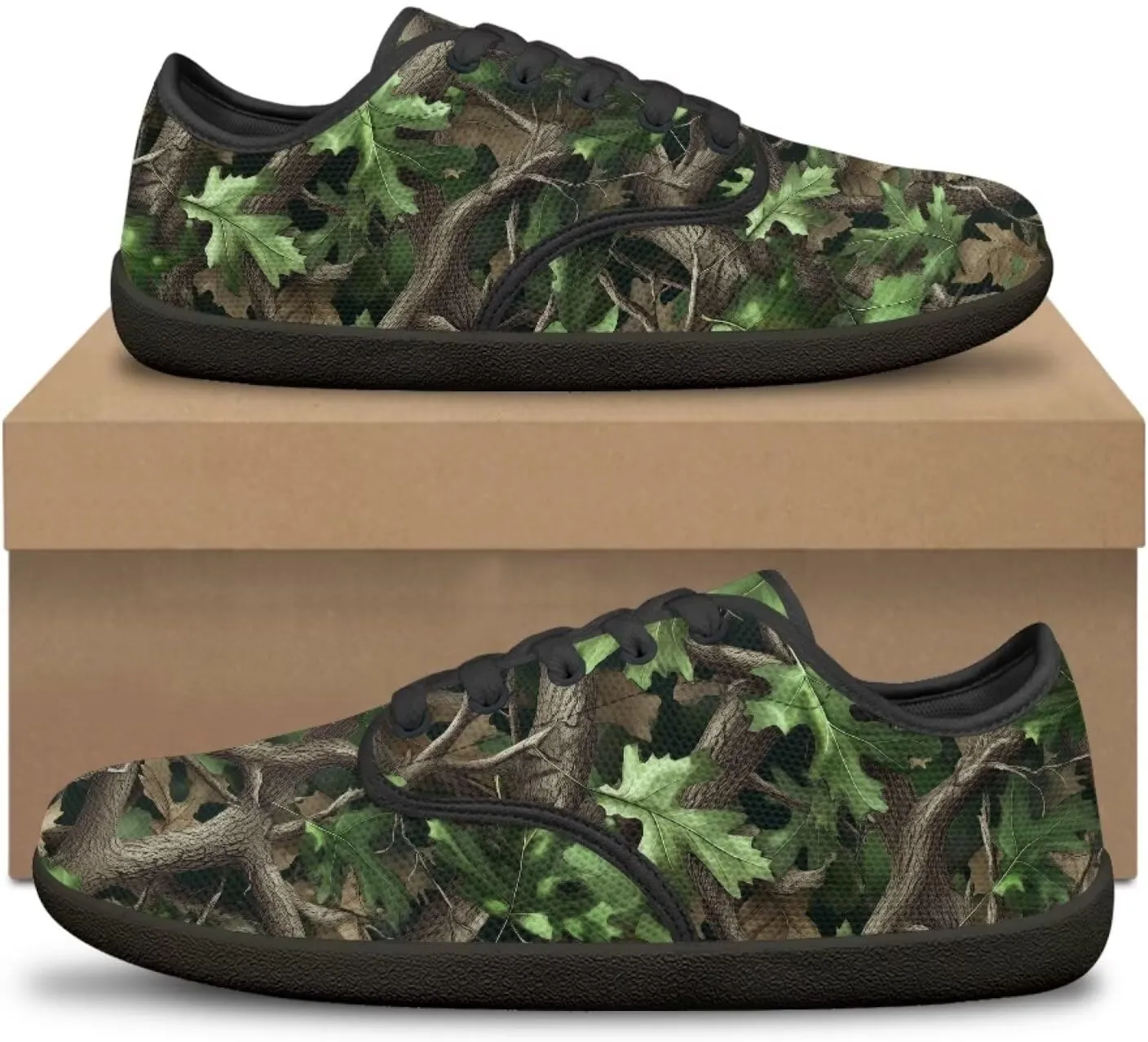 Howilath Woodland Forest Print Lace up Barefoot Shoes Womens Flat Shoes Running Sneakers Casual Sport Shoes