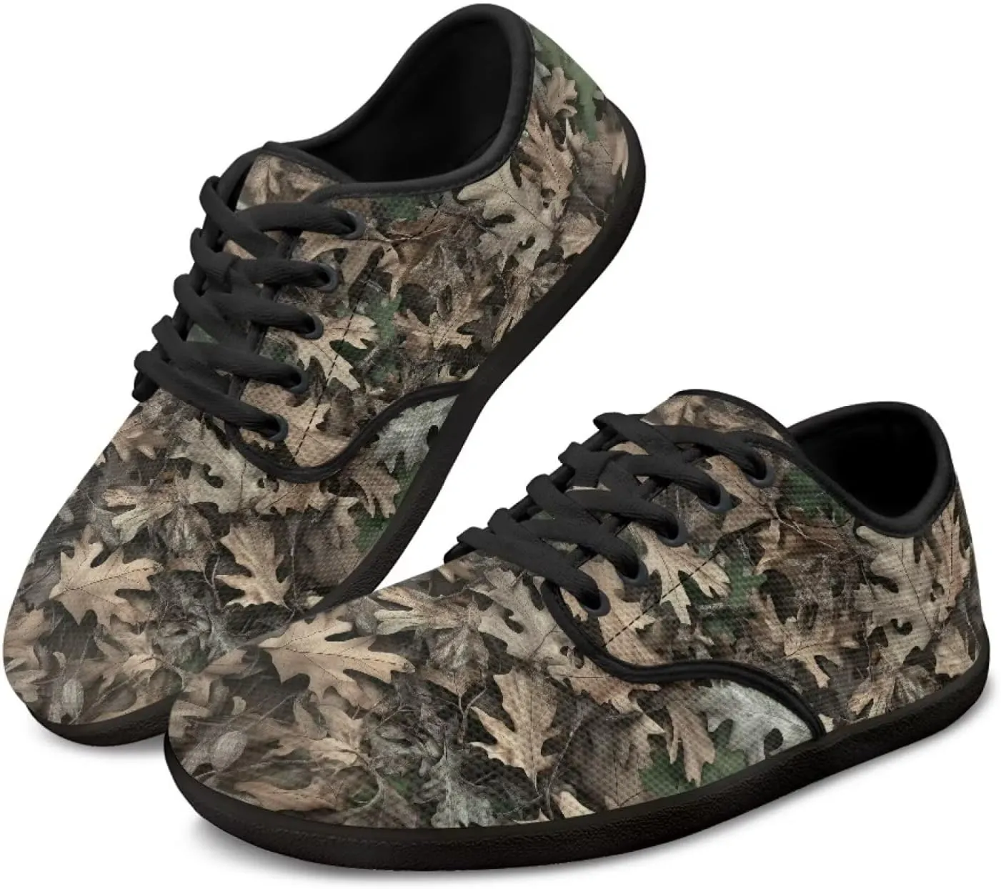 Howilath Woodland Forest Print Lace up Barefoot Shoes Womens Flat Shoes Running Sneakers Casual Sport Shoes