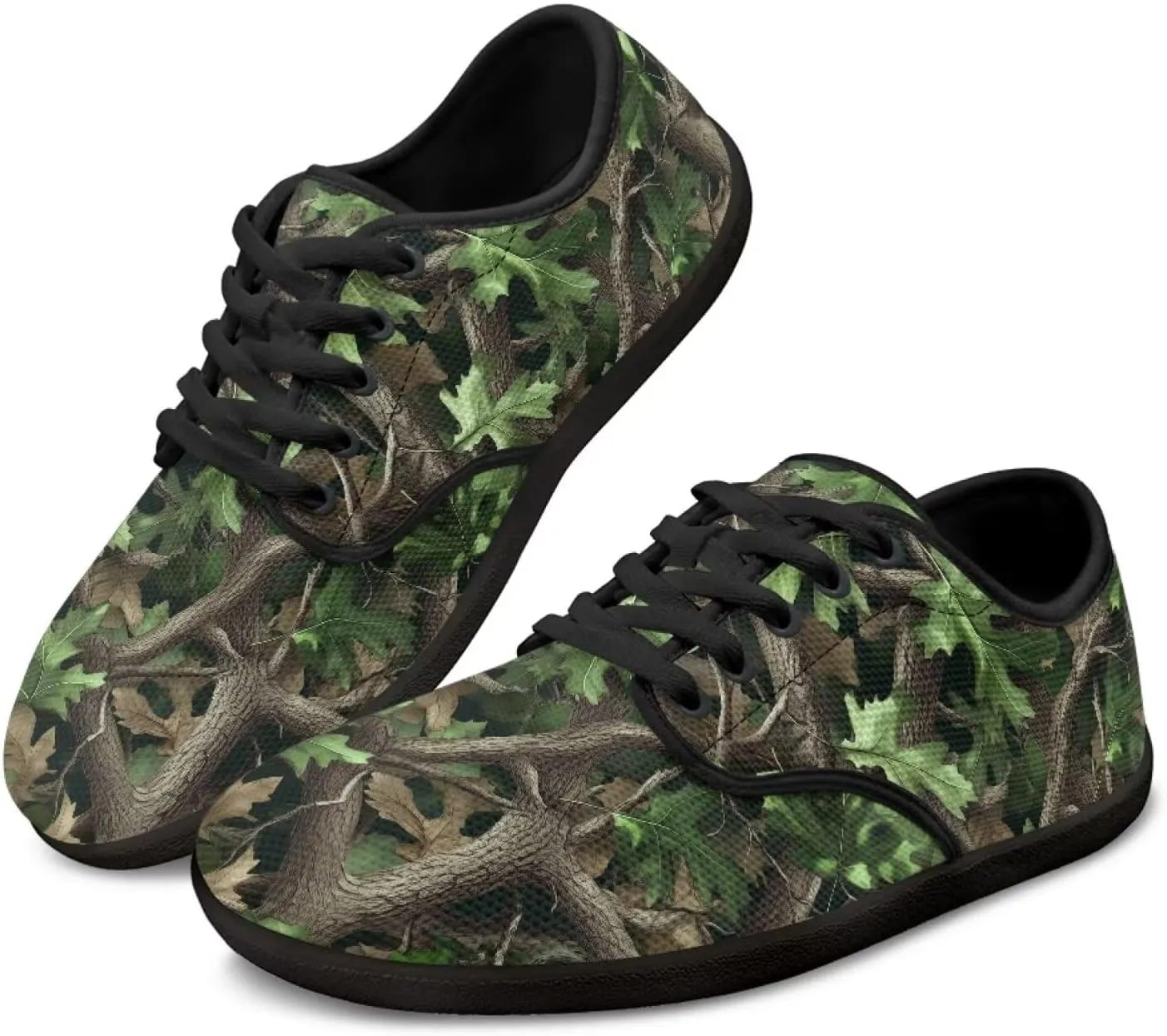 Howilath Woodland Forest Print Lace up Barefoot Shoes Womens Flat Shoes Running Sneakers Casual Sport Shoes