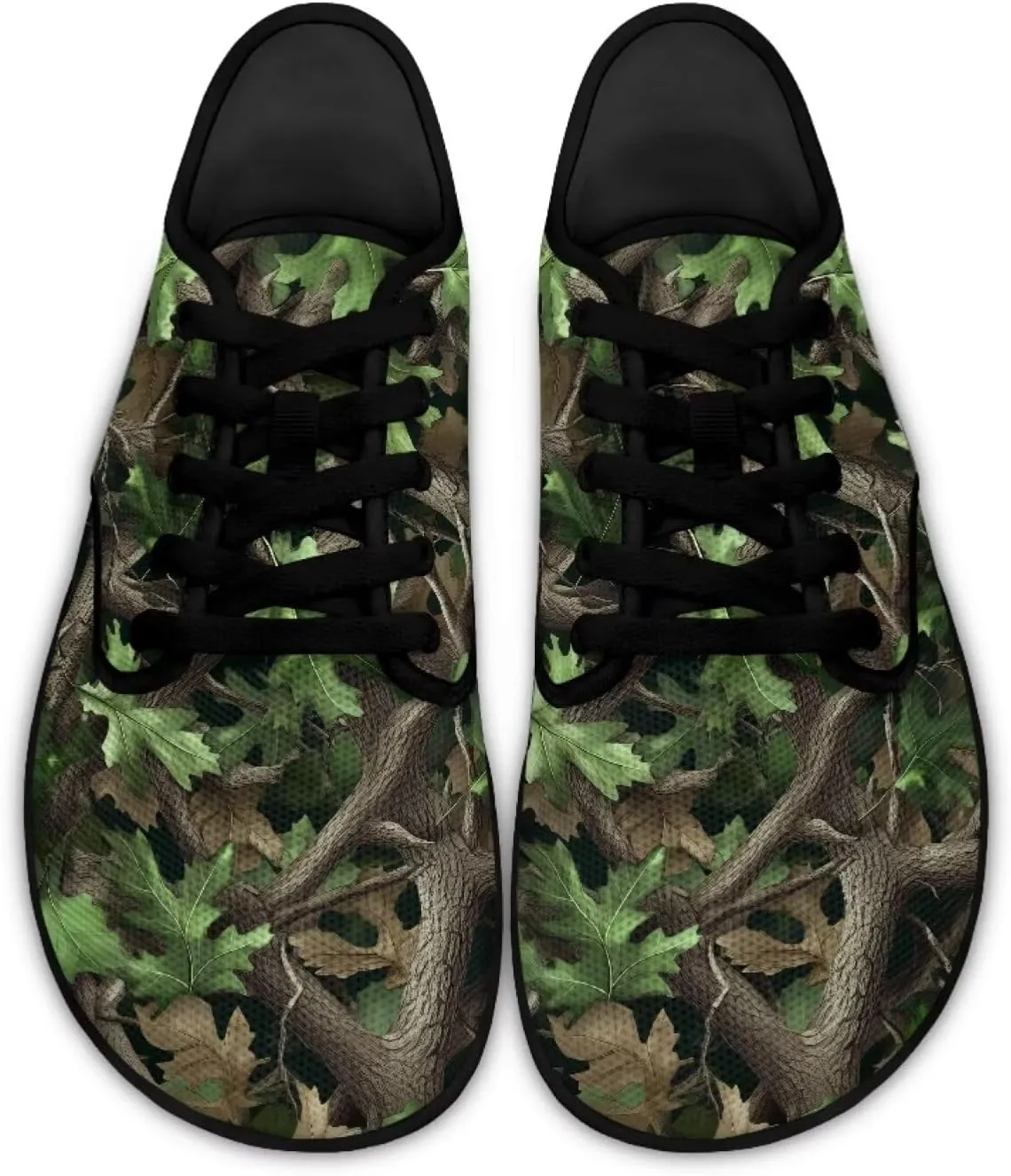 Howilath Woodland Forest Print Lace up Barefoot Shoes Womens Flat Shoes Running Sneakers Casual Sport Shoes