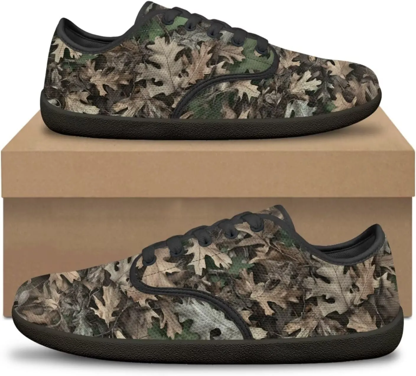 Howilath Woodland Forest Print Lace up Barefoot Shoes Womens Flat Shoes Running Sneakers Casual Sport Shoes