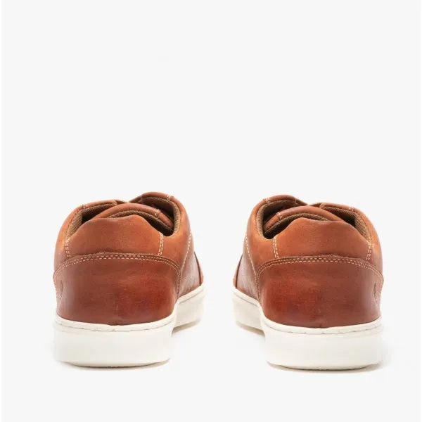Hush Puppies MASON Mens Leather Casual Trainers Tan