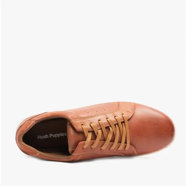Hush Puppies MASON Mens Leather Casual Trainers Tan