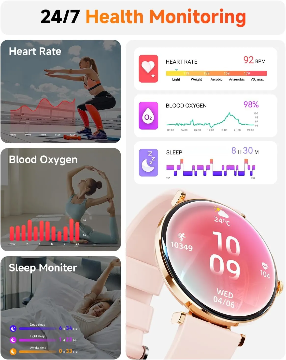 Hwagol Smart Watch[Call/Metal Slim] Android iPhone Compatible,1.43" Micro-Spherical AMOLED Smart Watches for Women,Fitness Tracker Pedometer/Sleep/Heart Rate Monitor(20mm Strap*2)