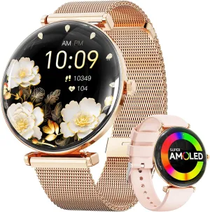 Hwagol Smart Watch[Call/Metal Slim] Android iPhone Compatible,1.43" Micro-Spherical AMOLED Smart Watches for Women,Fitness Tracker Pedometer/Sleep/Heart Rate Monitor(20mm Strap*2)