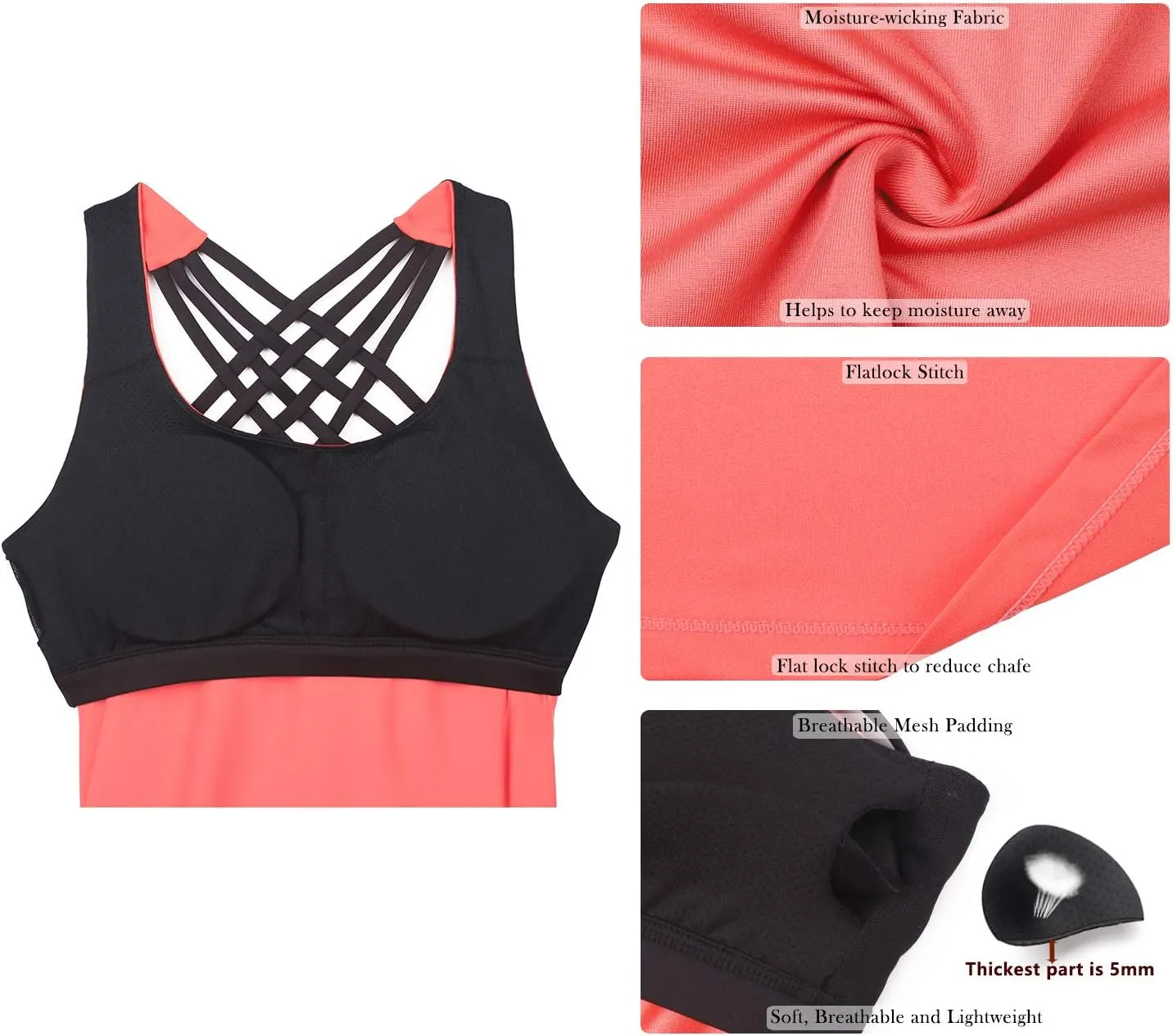 icyzone Women's Open Back Workout Athletic Yoga Tank Tops with Built in Bra