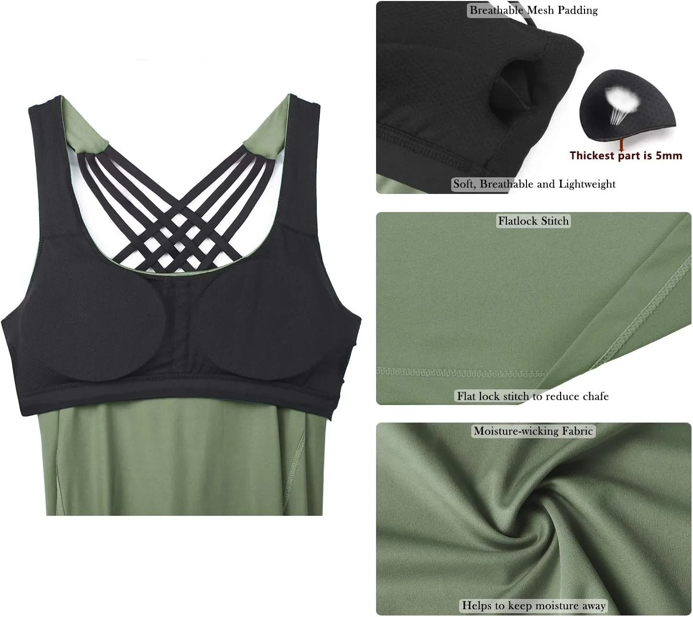 icyzone Women's Open Back Workout Athletic Yoga Tank Tops with Built in Bra