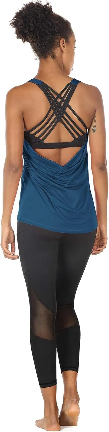icyzone Women's Open Back Workout Athletic Yoga Tank Tops with Built in Bra