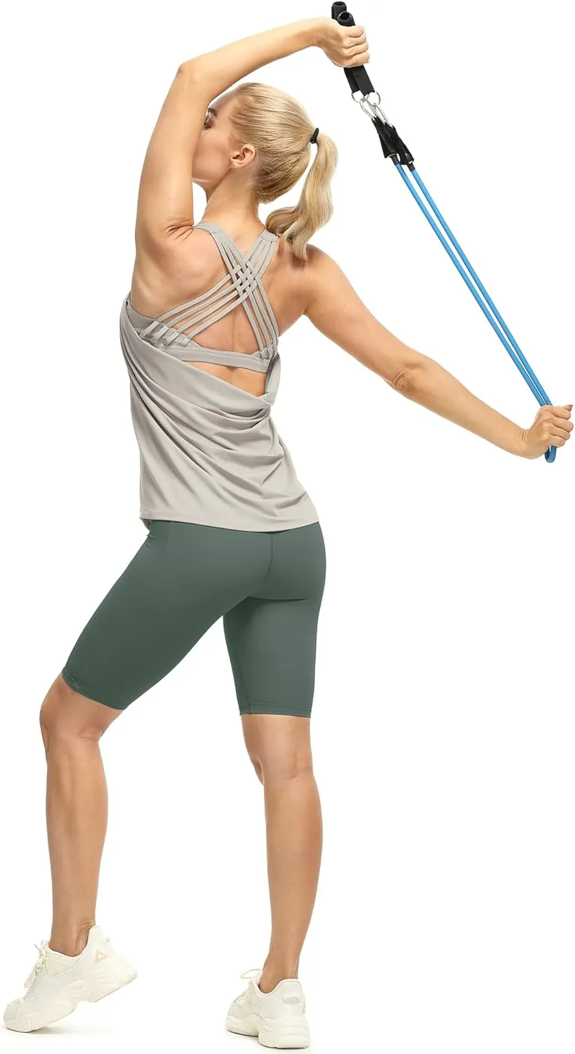 icyzone Women's Open Back Workout Athletic Yoga Tank Tops with Built in Bra