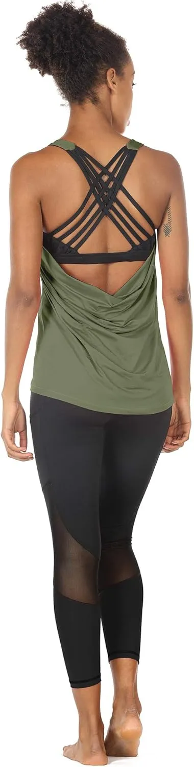 icyzone Women's Open Back Workout Athletic Yoga Tank Tops with Built in Bra